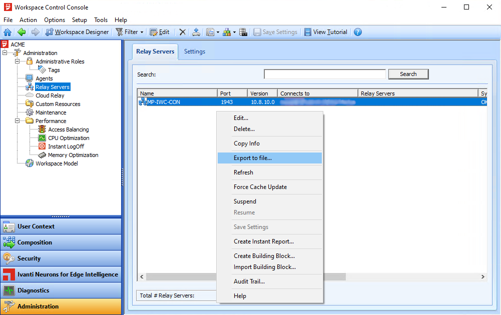 Export Relay Servers Overview to CSV file
