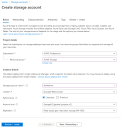 Create storage account window, Basic tab overview.