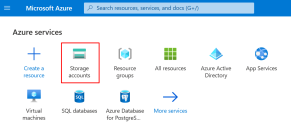 Location of Storage accounts in Azure portal, welcome screen, Azure services.