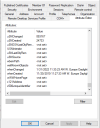 User properties window, Attribute Editor tab, containing all attributes available for adinfo property.