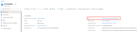 URL resides on the right side of the Essentials window.