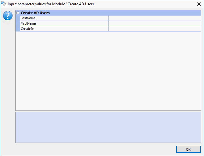 Input parameter values