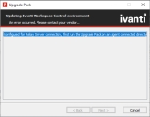 The Upgrade pack window showing the error.
