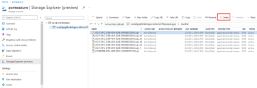 AcmeAzure storage account, Delete button location in the Storage explorer (preview).