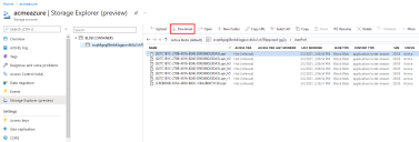 AcmeAzure storage account, Download button location in the Storage explorer (preview).