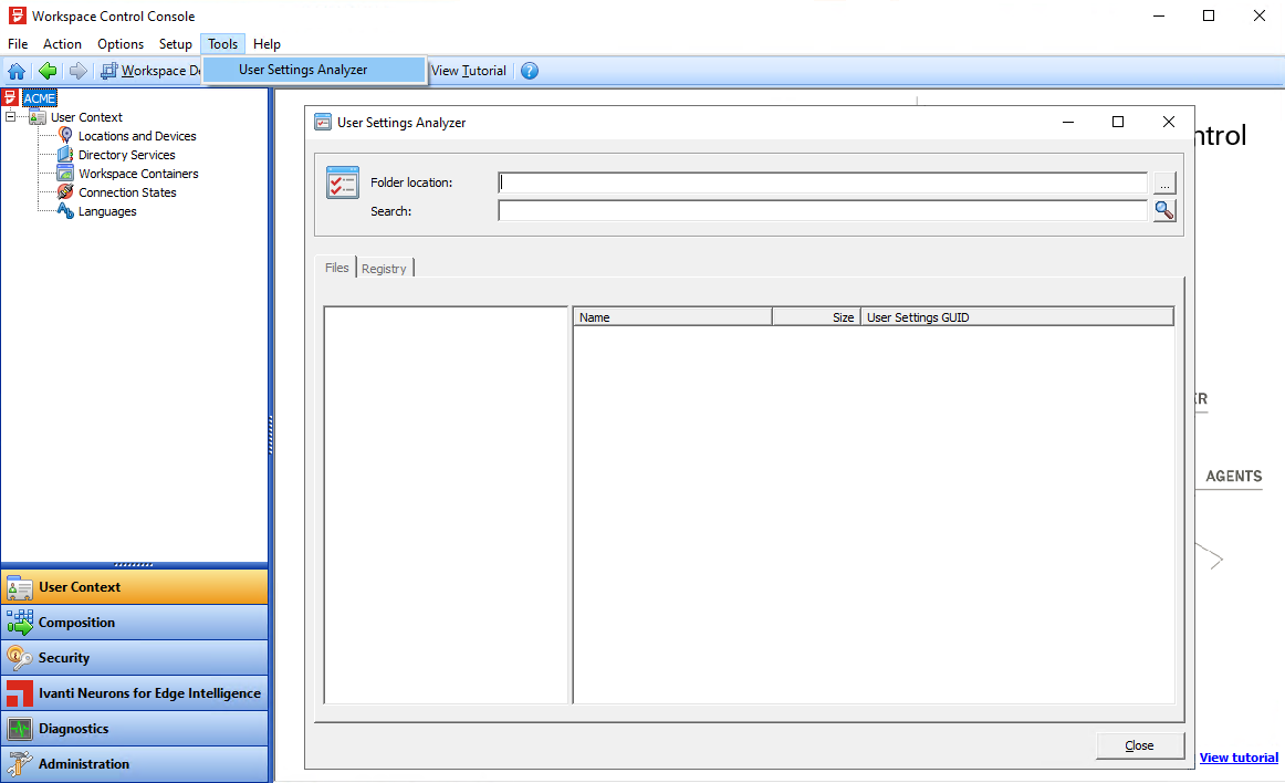 User Settings Analyzer